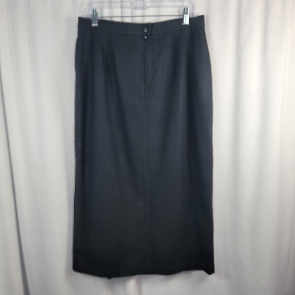 Vintage Summit Hill Black Wool Midi Skirt Women's Size 16 Front Slit Long Length - Picture 6 of 12